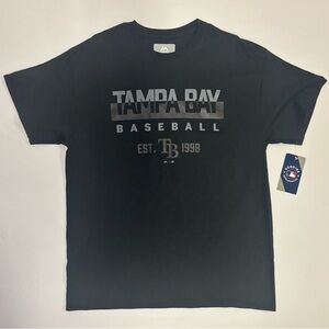 Majestic Tampa Bay Rays Baseball T-Shirt Black Gray Logo Size L NWT